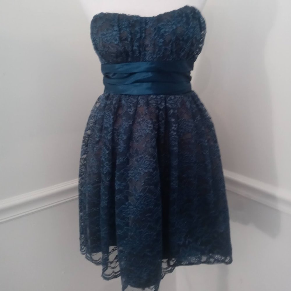 Trixxi Lace Overlay Strapless Blue Dress Juniors Size 3
